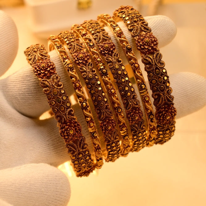 Beautiful Unique Design Gold Plated 7pc Bangle Set for Girls/Women