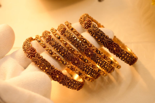 Beautiful Unique Design Gold Plated 7pc Bangle Set for Girls/Women