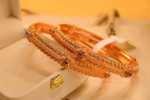 Luxury Design Gold Plated Crystal Stones 2pc Bangle Set for Girls/Women