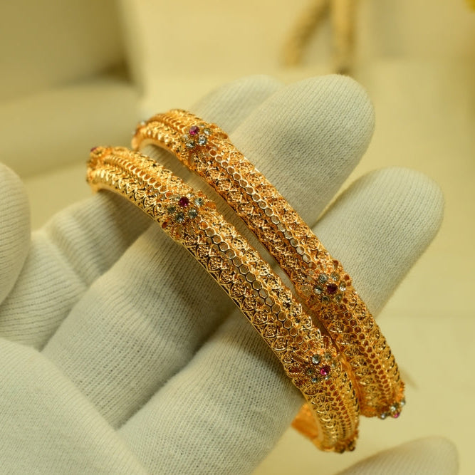 Luxury Design Gold Plated Crystal Stones 2pc Bangle Set for Girls/Women