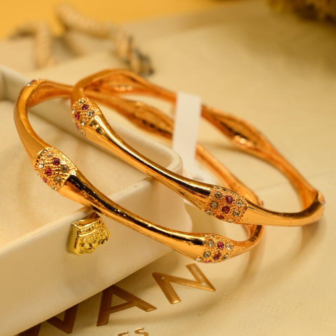 Luminous Design Gold Plated Crystal Stones 2pc Bangle Set for Girls/Women