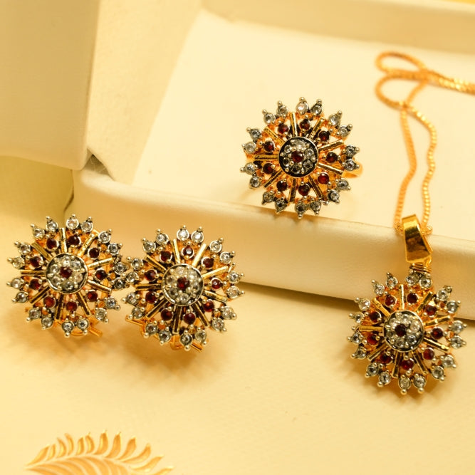 Fancy Design Gold Plated Crystal Stones Necklace Set for Girls/Women