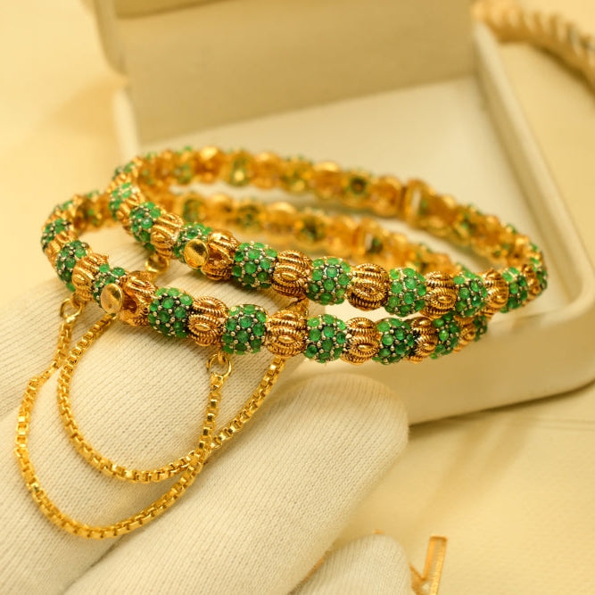Sparkling Design Gold Plated Crystal Stones 2pc Bangle Set for Girls/Women