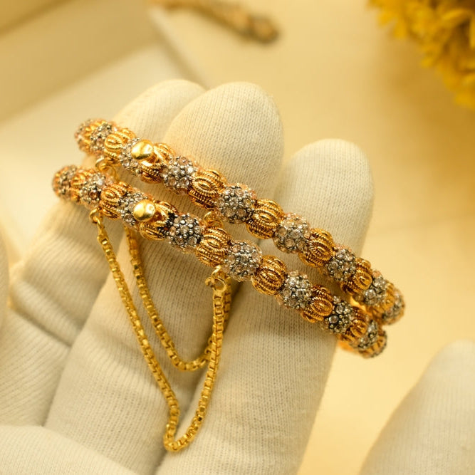Sparkling Design Gold Plated Crystal Stones 2pc Bangle Set for Girls/Women