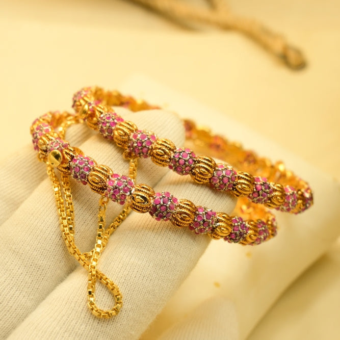 Sparkling Design Gold Plated Crystal Stones 2pc Bangle Set for Girls/Women