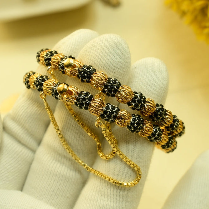 Sparkling Design Gold Plated Crystal Stones 2pc Bangle Set for Girls/Women