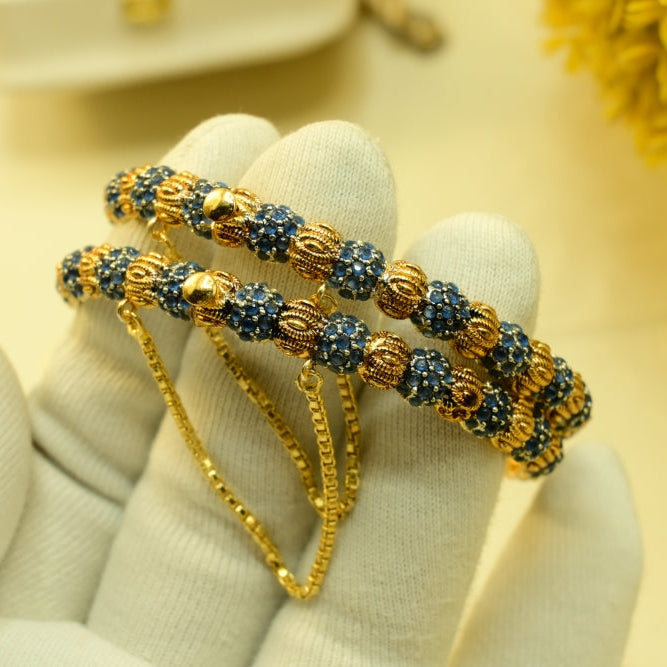 Sparkling Design Gold Plated Crystal Stones 2pc Bangle Set for Girls/Women