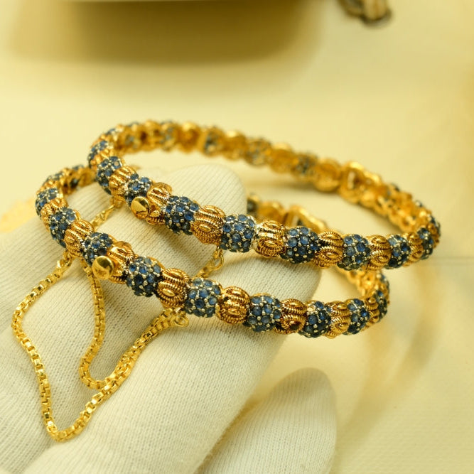 Sparkling Design Gold Plated Crystal Stones 2pc Bangle Set for Girls/Women