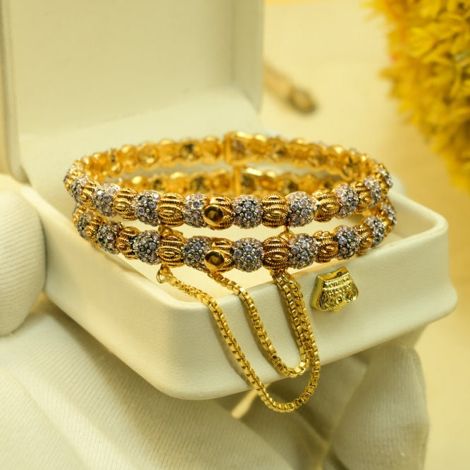 Sparkling Design Gold Plated Crystal Stones 2pc Bangle Set for Girls/Women