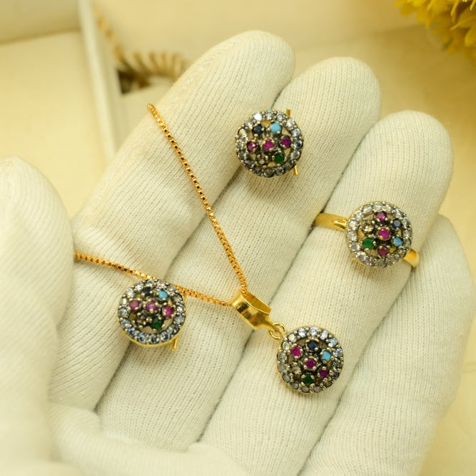 Glamorous Design Gold Plated Crystal Stones Necklace Set for Girls/Women