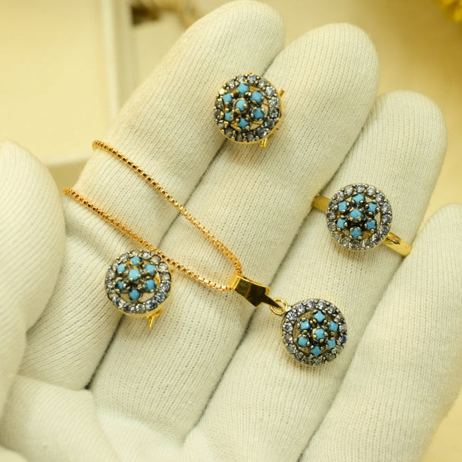 Glamorous Design Gold Plated Crystal Stones Necklace Set for Girls/Women
