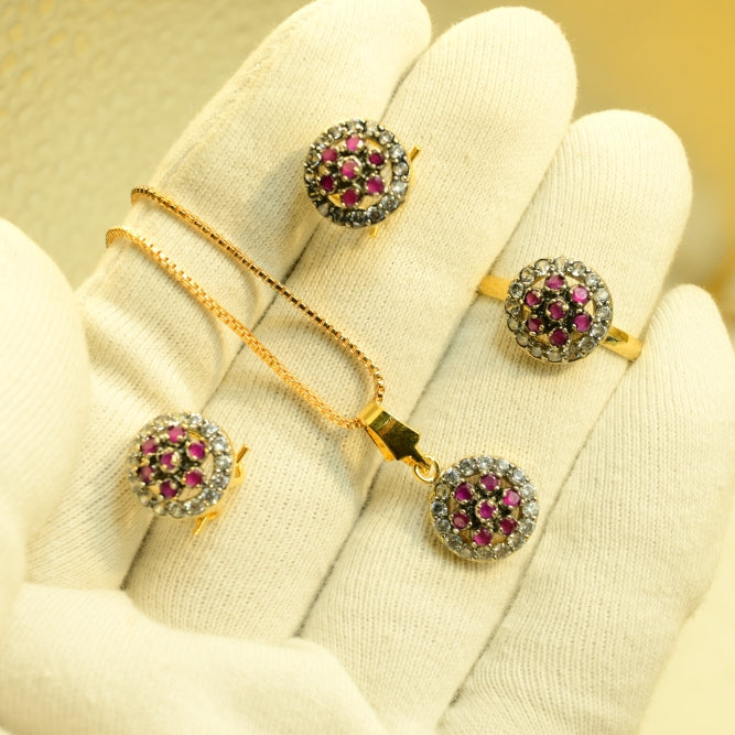 Glamorous Design Gold Plated Crystal Stones Necklace Set for Girls/Women