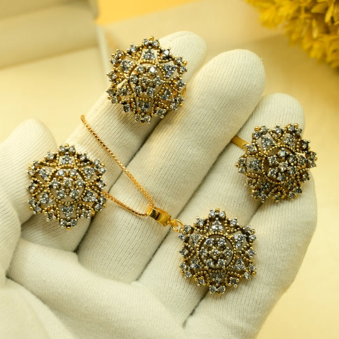 Luminous Design Gold Plated Crystal Stones Necklace Set for Girls/Women