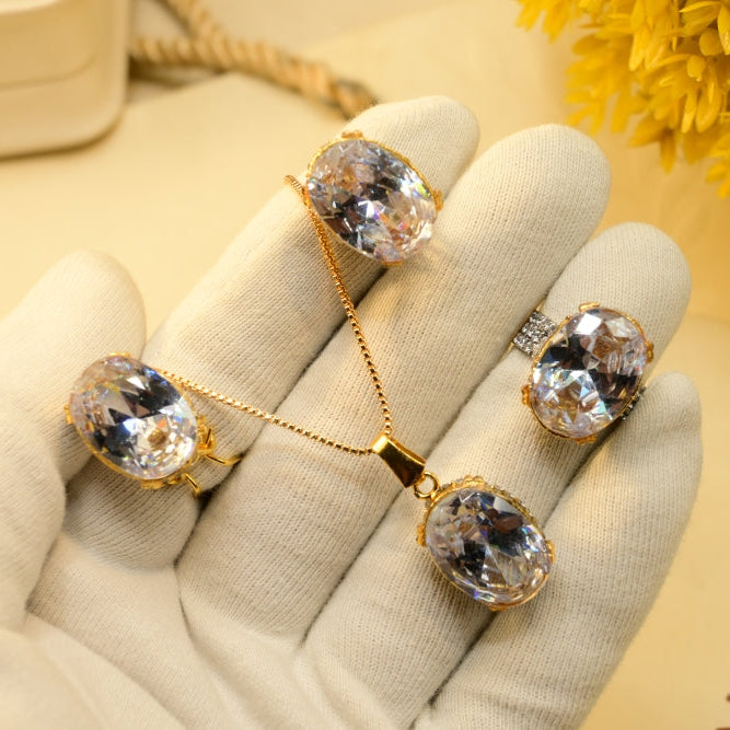 Luxury Design Gold Plated Crystal Stones Necklace Set for Girls/Women