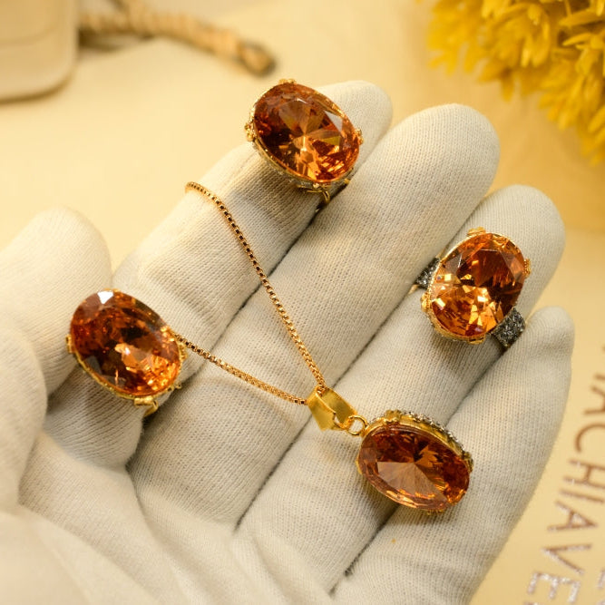 Luxury Design Gold Plated Crystal Stones Necklace Set for Girls/Women