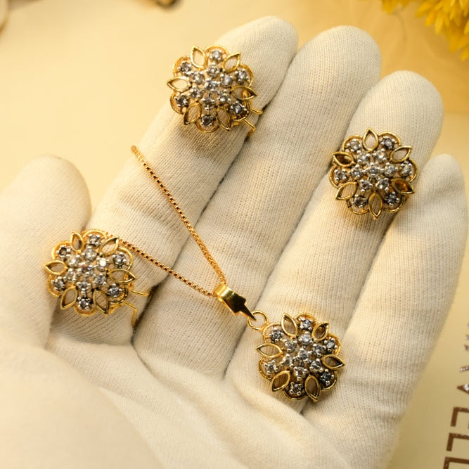 Sparkling Design Gold Plated Crystal Stones Necklace Set for Girls/Women
