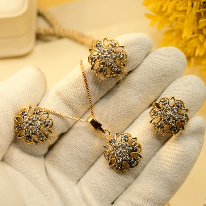 Sparkling Design Gold Plated Crystal Stones Necklace Set for Girls/Women