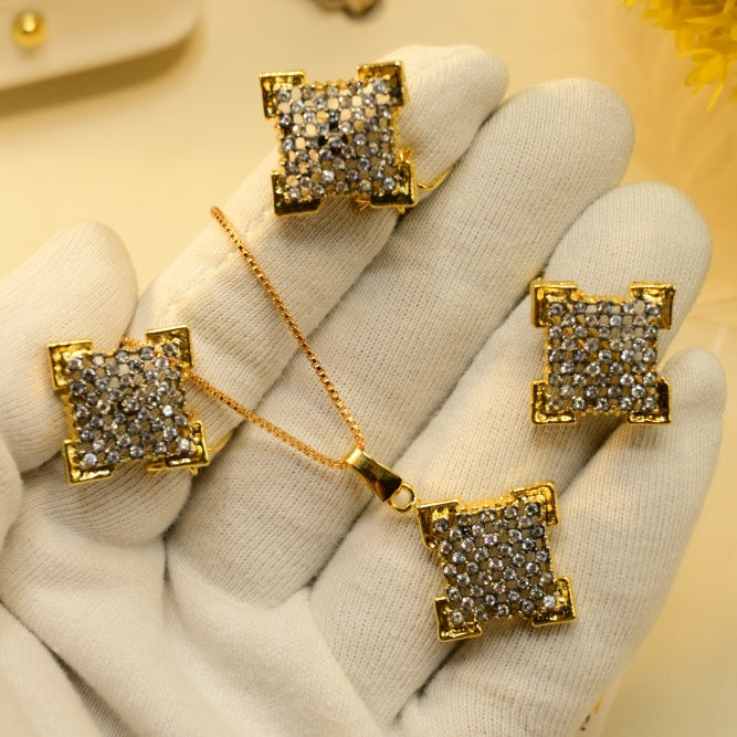 Luminous Design Gold Plated Crystal Stones Necklace Set for Girls/Women
