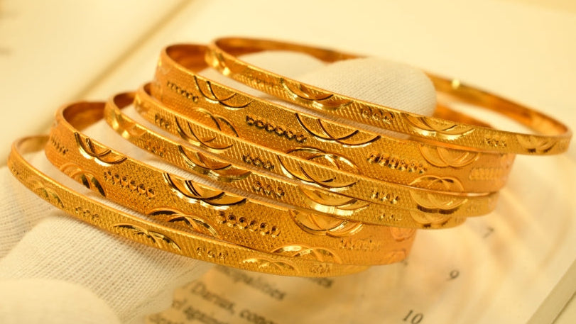 Sparkling Unique Design Gold Plated Bangle Set for Girls/Women