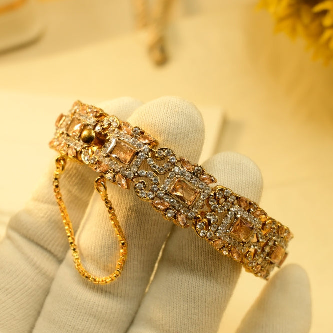 Sparkling Unique Design Gold Plated Crystal Stones Bangle for Girls/Women