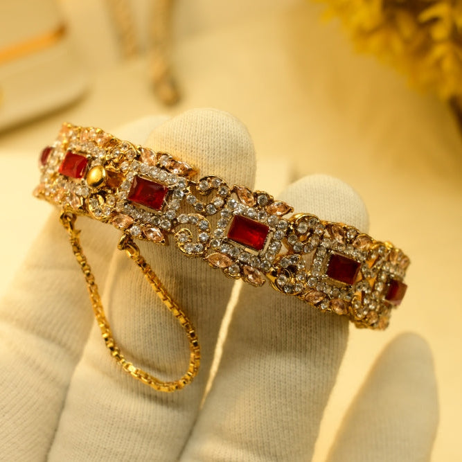 Sparkling Unique Design Gold Plated Crystal Stones Bangle for Girls/Women