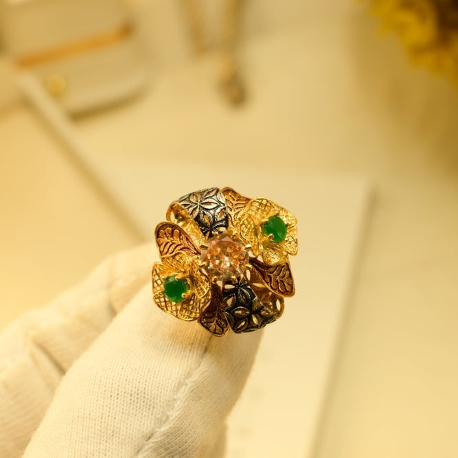 Sparkling Unique Design Gold Plated Crystal Stones  Ring For Girls/Women