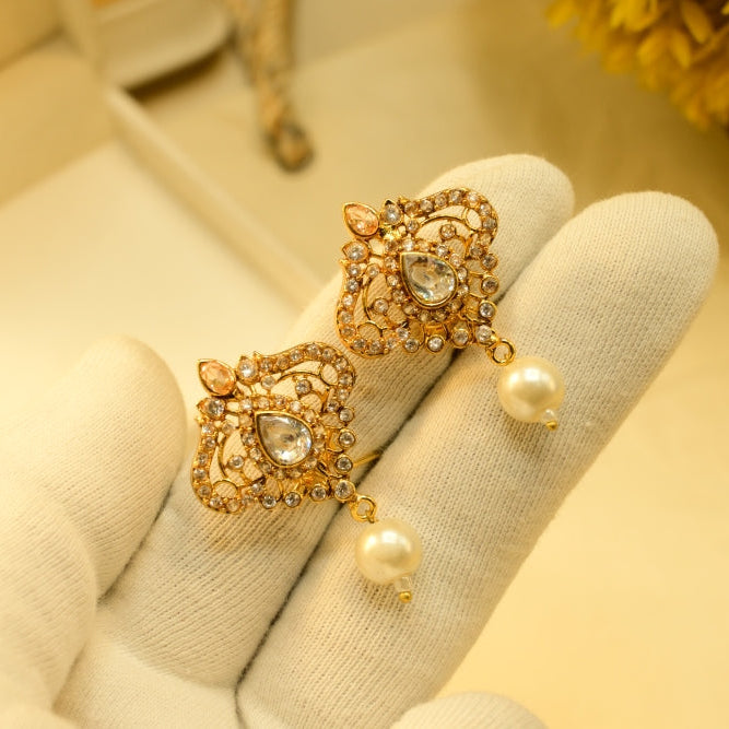 Sparkling Unique Design Gold Plated Crystal Stones Earrings For Girls/women