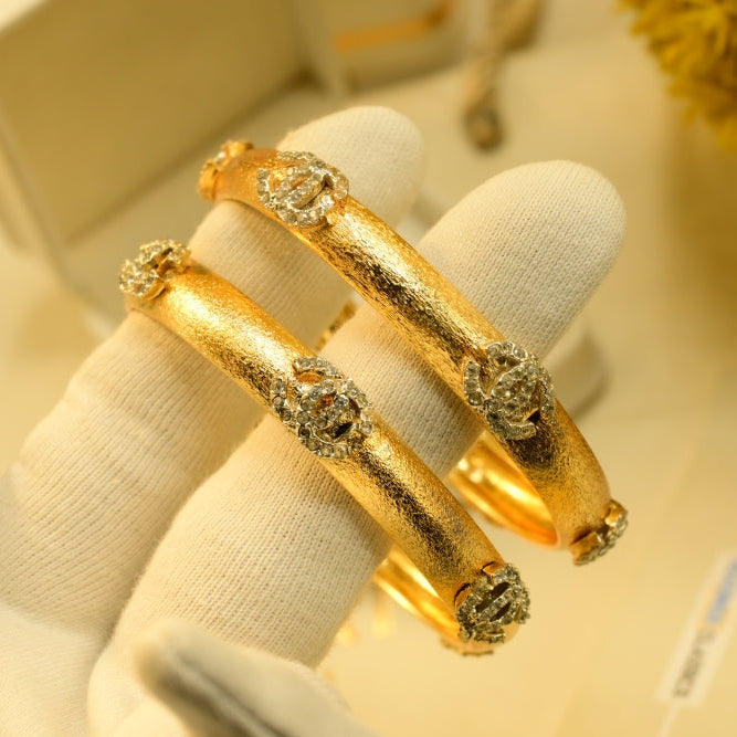 Dazzling Design Gold Plated Crystal Stones 2pc Bangle Set for Girls/Women