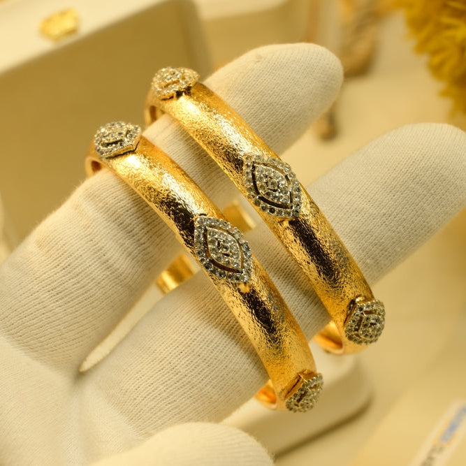 Fancy Design Gold Plated Crystal Stones 2pc Bangle Set for Girls/Women