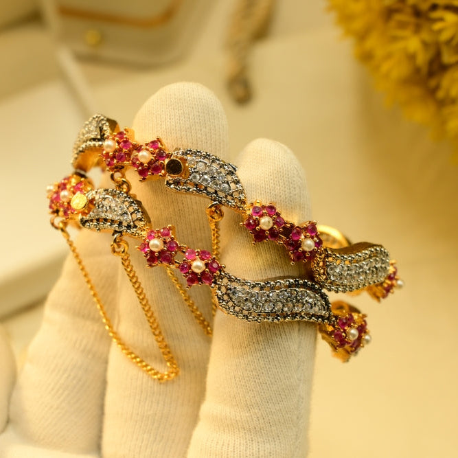 Luminous Design Gold Plated Crystal Stones 2pc Bangle Set for Girls/Women