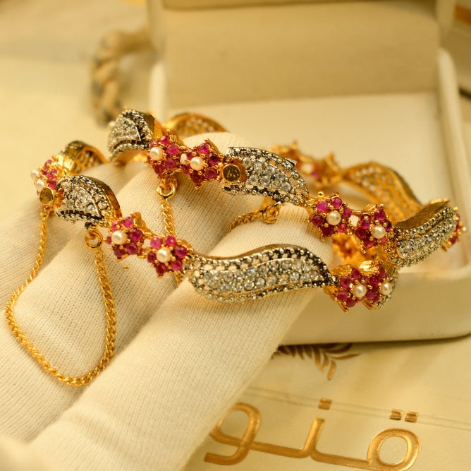 Luminous Design Gold Plated Crystal Stones 2pc Bangle Set for Girls/Women