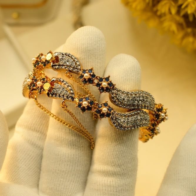 Luminous Design Gold Plated Crystal Stones 2pc Bangle Set for Girls/Women