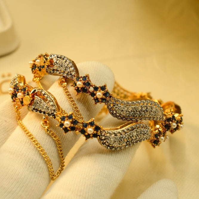 Luminous Design Gold Plated Crystal Stones 2pc Bangle Set for Girls/Women