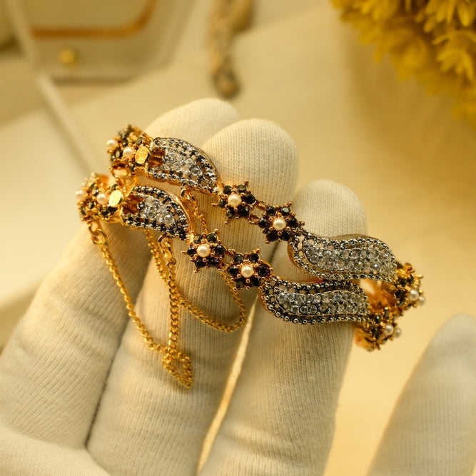 Luminous Design Gold Plated Crystal Stones 2pc Bangle Set for Girls/Women