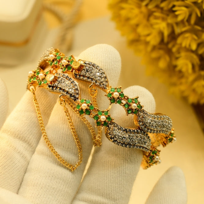 Luminous Design Gold Plated Crystal Stones 2pc Bangle Set for Girls/Women