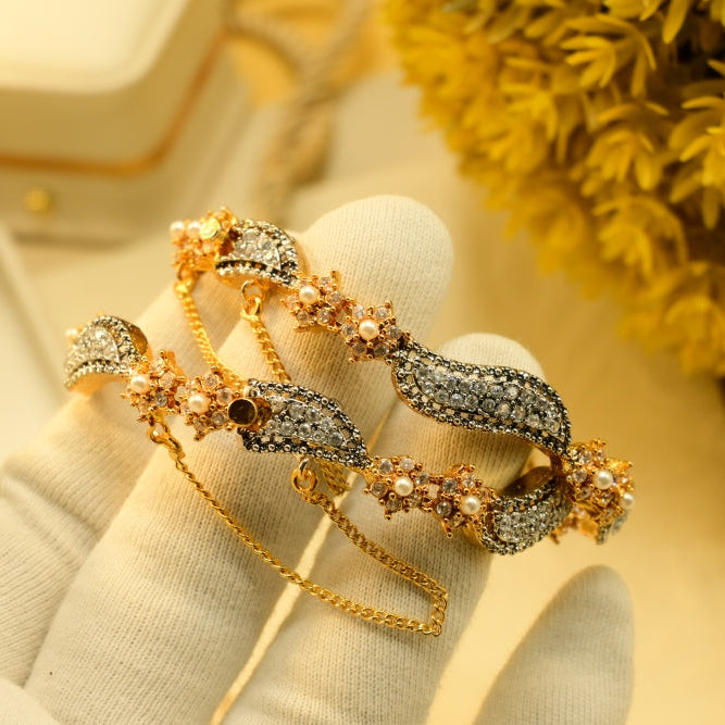 Luminous Design Gold Plated Crystal Stones 2pc Bangle Set for Girls/Women