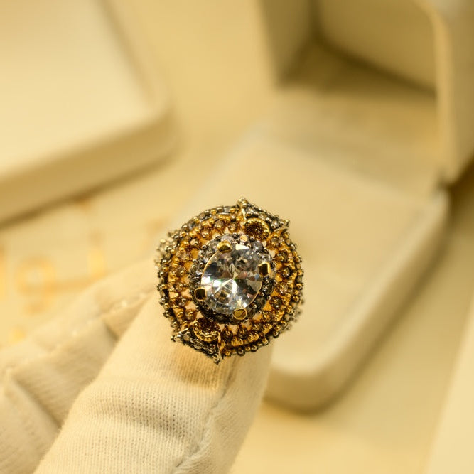 Dazzling Unique Design Gold Plated Crystal Stones Ring For Girls/women
