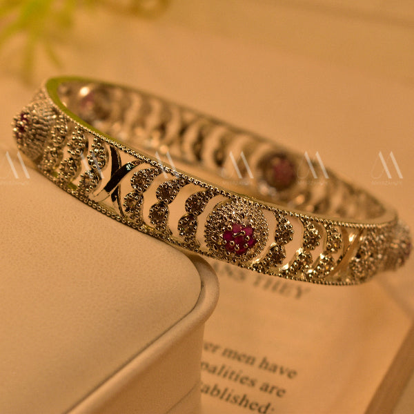 Luminous Design Silver Plated Real Stones Bangle for Girls/Women