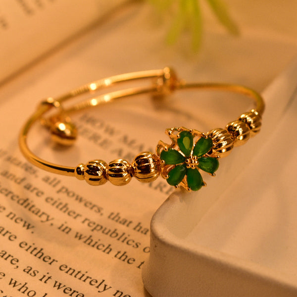 Luminous Flower Design Real Stones Gold Plated Bracelet for Kids