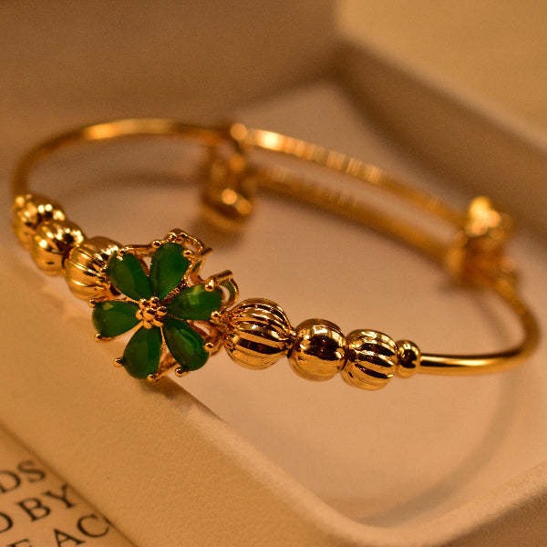 Luminous Flower Design Real Stones Gold Plated Bracelet for Kids