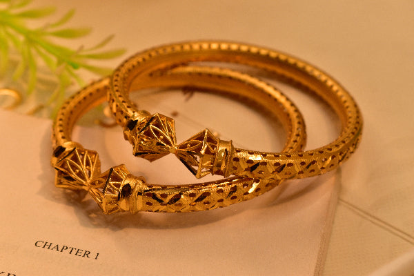 Glamorous Design Gold Plated 2pc Bangle Set for Girls/Women