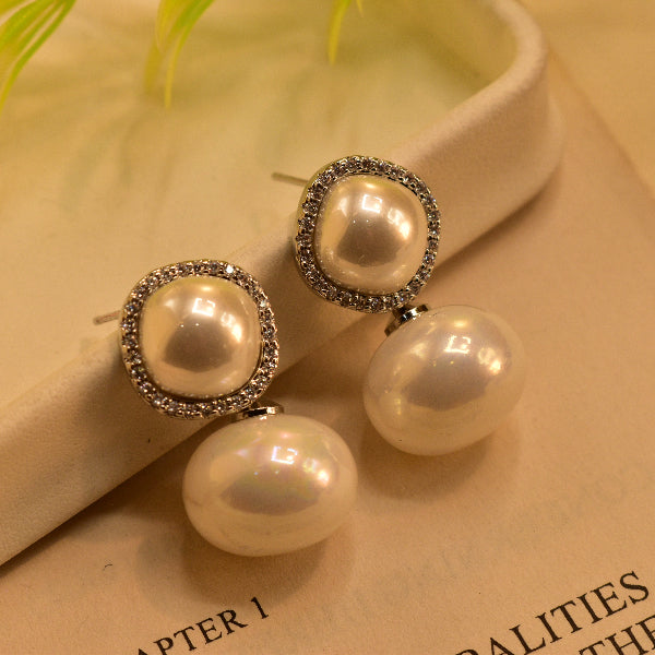 Unique Design Silver Plated Crystal Stones Pearls Earrings For Girls/women