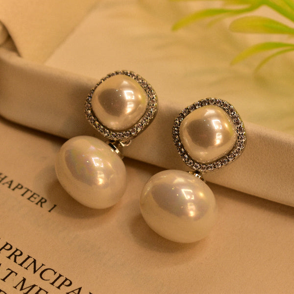 Unique Design Silver Plated Crystal Stones Pearls Earrings For Girls/women