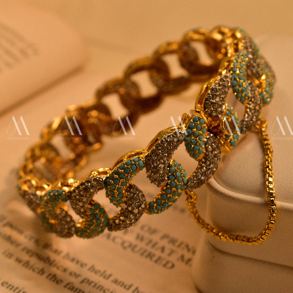 Glamorous Design Gold Plated Real Stones Bangle for Girls/Women