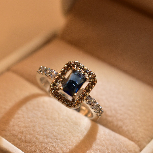 Elegant Design Silver Plated Real Stones Ring For Girls/Women Blue