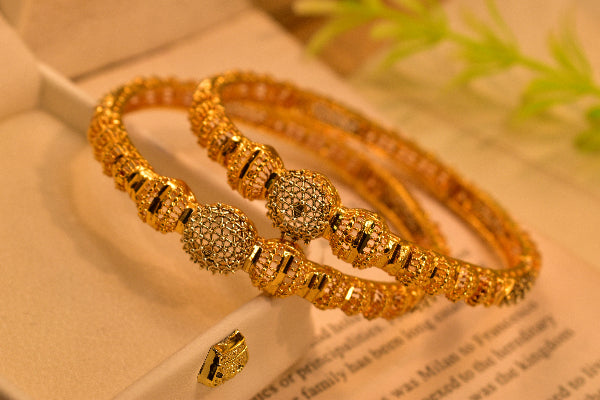Charming Design Gold Plated 2pc Bangle Set for Girls/Women