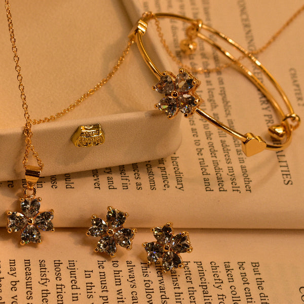 Stylish Design Gold Plated Real Stones Necklace Set for Girls/Women