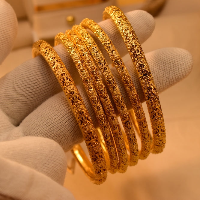 Gorgeous Unique Design Gold Plated 6pc Bangle Set for Girls/Women