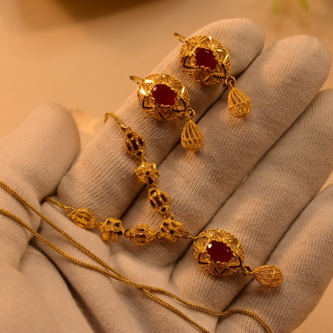 Sparkling Design Gold Plated Crystal Stones Necklace Set for Girls/Women