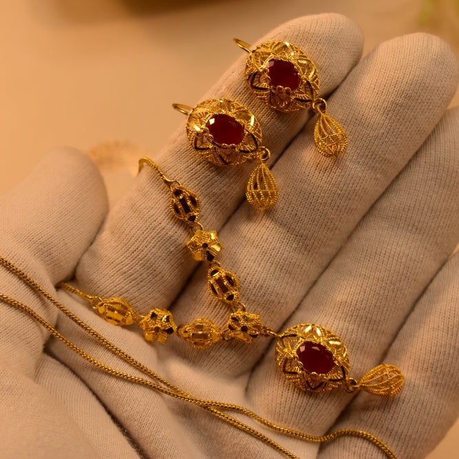 Sparkling Design Gold Plated Crystal Stones Necklace Set for Girls/Women